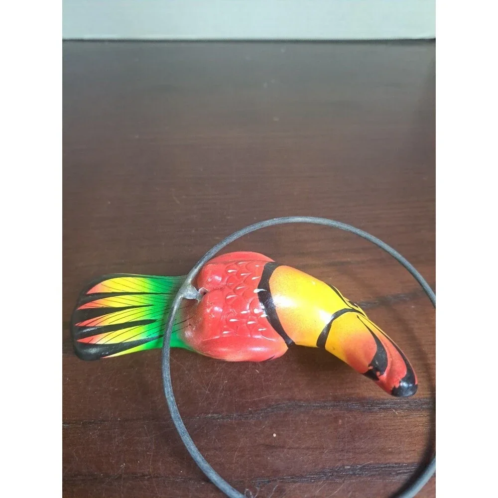 Vintage Mexican Folk Art Pottery Hand Painted Hanging Toucan 5